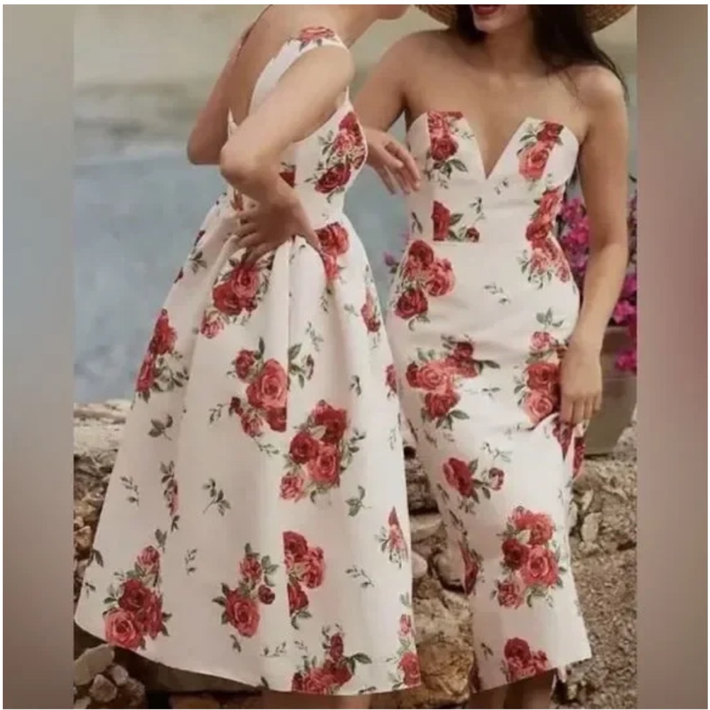 Sachin & Babi - Formal Maxi Print Dress with Red Roses-Worn Once!